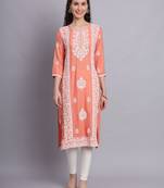 Lukhnowi Work Peach Colour Rayon Fabric Office Kurti