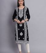 Lukhnowi Work Black Colour Rayon Fabric Office Kurti