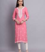 Beautiful Pink Colour Ethnic Resham Work Rayon Fabric Long Kurti