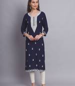 Beautiful Blue Colour Ethnic Resham Work Rayon Fabric Long Kurti