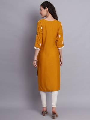 Mustard Colour Ethnic Lukhnowi Work Designer Partywear Kurti 2