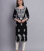 Black Colour Ethnic Lukhnowi Work Designer Partywear Kurti