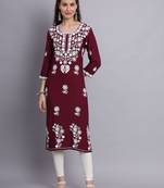 Wine Colour Ethnic Lukhnowi Work Designer Partywear Kurti
