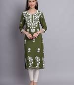 Mahendi Colour Ethnic Lukhnowi Work Designer Partywear Kurti