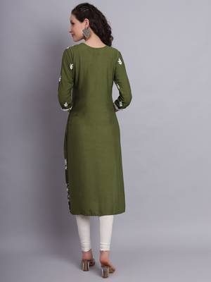 Mahendi Colour Ethnic Lukhnowi Work Designer Partywear Kurti 2