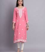 Pink Colour Designer Resham Work Partywear Kurti