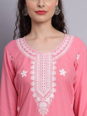 Pink Colour Designer Resham Work Partywear Kurti 3