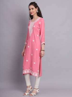 Pink Colour Designer Resham Work Partywear Kurti 4