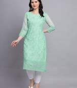 Sea Green Colour Beautiful Resham Embroidered Ethnic Kurti For Party Looks