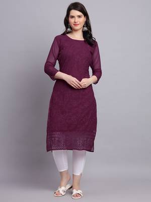 Wine Colour Beautiful Resham Embroidered Ethnic Kurti For Party Looks 1