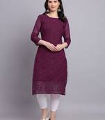 Wine Colour Beautiful Resham Embroidered Ethnic Kurti For Party Looks