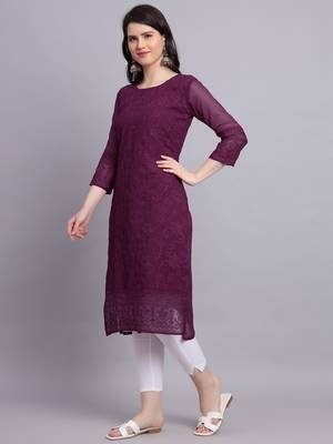 Wine Colour Beautiful Resham Embroidered Ethnic Kurti For Party Looks 2