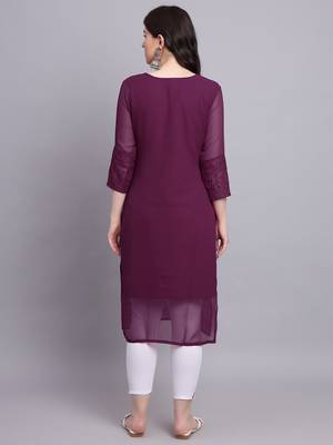Wine Colour Beautiful Resham Embroidered Ethnic Kurti For Party Looks 3