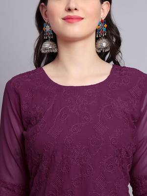 Wine Colour Beautiful Resham Embroidered Ethnic Kurti For Party Looks 4