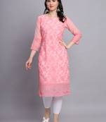 Pink Colour Beautiful Resham Embroidered Ethnic Kurti For Party Looks