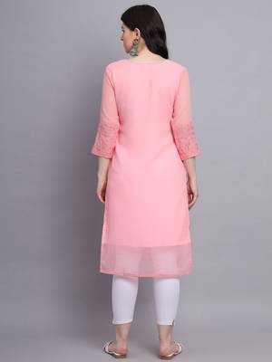 Pink Colour Beautiful Resham Embroidered Ethnic Kurti For Party Looks 3