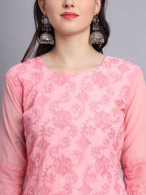 Pink Colour Beautiful Resham Embroidered Ethnic Kurti For Party Looks 4
