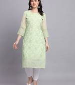 Pista Colour Beautiful Resham Embroidered Ethnic Kurti For Party Looks