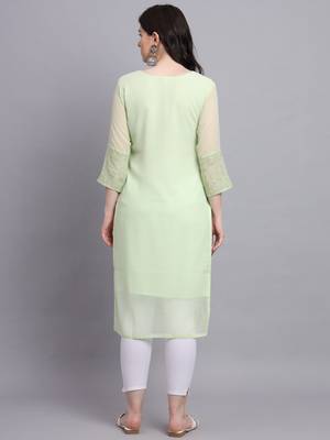 Pista Colour Beautiful Resham Embroidered Ethnic Kurti For Party Looks 3