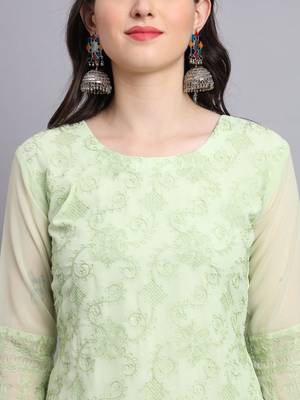 Pista Colour Beautiful Resham Embroidered Ethnic Kurti For Party Looks 4