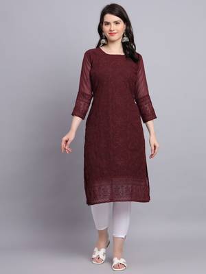 Maroon Colour Beautiful Resham Embroidered Ethnic Kurti For Party Looks 1