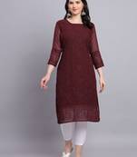 Maroon Colour Beautiful Resham Embroidered Ethnic Kurti For Party Looks