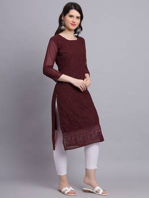 Maroon Colour Beautiful Resham Embroidered Ethnic Kurti For Party Looks 2