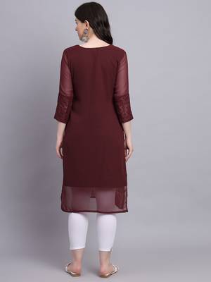 Maroon Colour Beautiful Resham Embroidered Ethnic Kurti For Party Looks 3