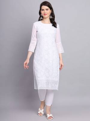 White Colour Beautiful Resham Embroidered Ethnic Kurti For Party Looks 1