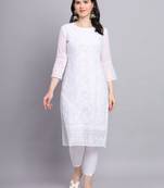 White Colour Beautiful Resham Embroidered Ethnic Kurti For Party Looks