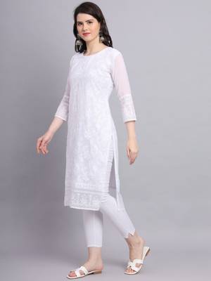 White Colour Beautiful Resham Embroidered Ethnic Kurti For Party Looks 2