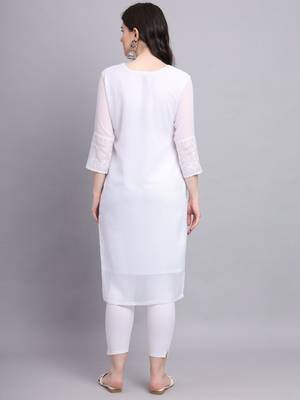 White Colour Beautiful Resham Embroidered Ethnic Kurti For Party Looks 3