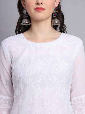 White Colour Beautiful Resham Embroidered Ethnic Kurti For Party Looks 4