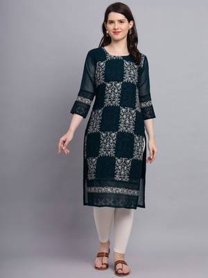 Teal Blue Colour Ethnic Traditional Kurti With Beautiful Chikankari Work 1
