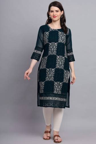 Teal Blue Colour Ethnic Traditional Kurti With Beautiful Chikankari Work