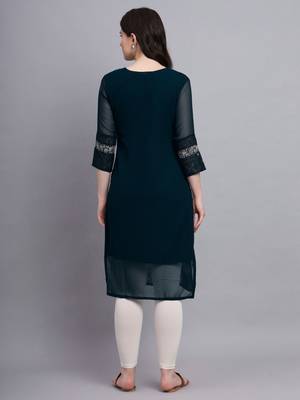 Teal Blue Colour Ethnic Traditional Kurti With Beautiful Chikankari Work 2