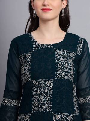 Teal Blue Colour Ethnic Traditional Kurti With Beautiful Chikankari Work 3