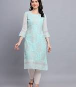 Sea Green Colour Ethnic Traditional Kurti With Beautiful Chikankari Work
