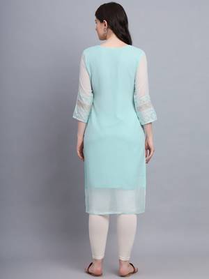 Sea Green Colour Ethnic Traditional Kurti With Beautiful Chikankari Work 2