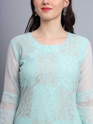Sea Green Colour Ethnic Traditional Kurti With Beautiful Chikankari Work 3