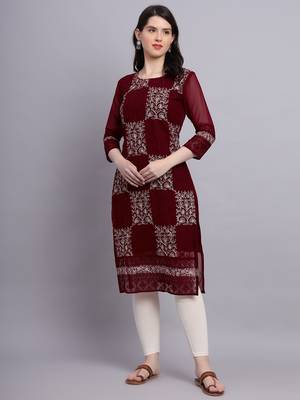 Maroon Colour Ethnic Traditional Kurti With Beautiful Chikankari Work 1