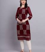 Maroon Colour Ethnic Traditional Kurti With Beautiful Chikankari Work