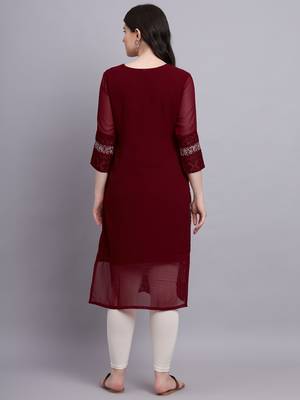 Maroon Colour Ethnic Traditional Kurti With Beautiful Chikankari Work 2