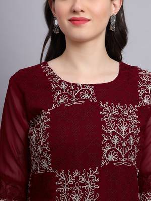 Maroon Colour Ethnic Traditional Kurti With Beautiful Chikankari Work 3