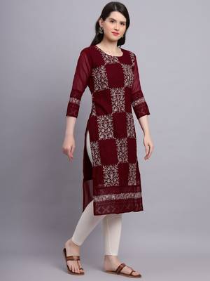 Maroon Colour Ethnic Traditional Kurti With Beautiful Chikankari Work 4