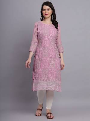 Pink Colour Ethnic Traditional Kurti With Beautiful Chikankari Work 1