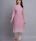 Pink Colour Ethnic Traditional Kurti With Beautiful Chikankari Work