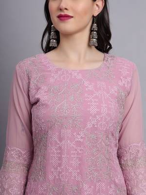 Pink Colour Ethnic Traditional Kurti With Beautiful Chikankari Work 3