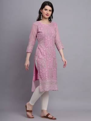 Pink Colour Ethnic Traditional Kurti With Beautiful Chikankari Work 4