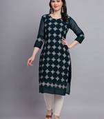 Beautiful Teal Blue Colour Chikankari Work Ethnic Partywear Kurti